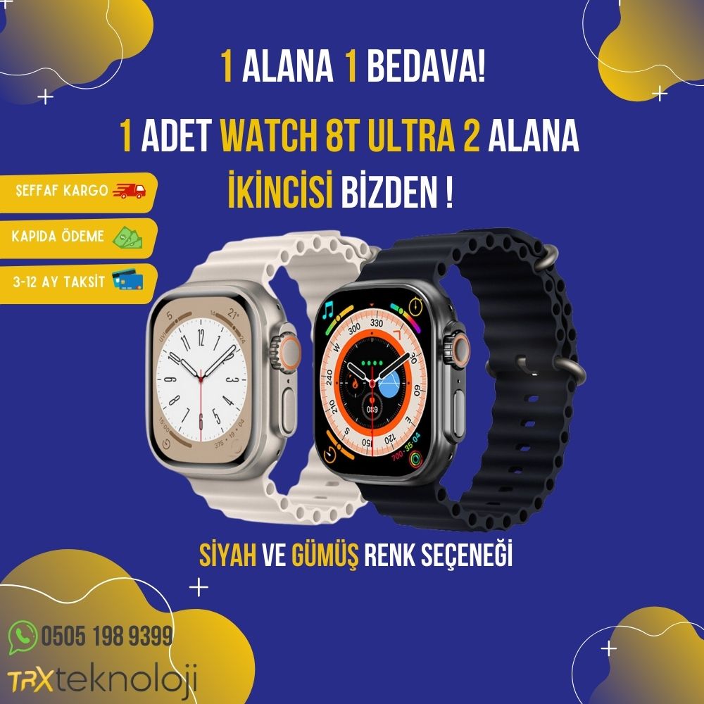 2 Adet Watch 8T Ultra 2 + 4 Kordon Seti (49MM) Akıllı Saat